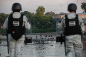 La Guardia Nacional en operativo ante llegada de la caravana migrante